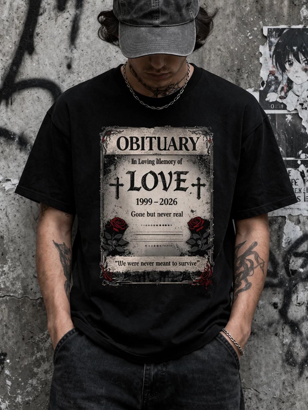 Y2K Streetwear Graphic Tee Gothic Anime Shirt Vintage Grunge Black tShirt M