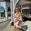Women's Loose Fit Two Piece Matching Set Long Sleeve Ruffle Shirt Elastic Waist Shorts Outfit Set