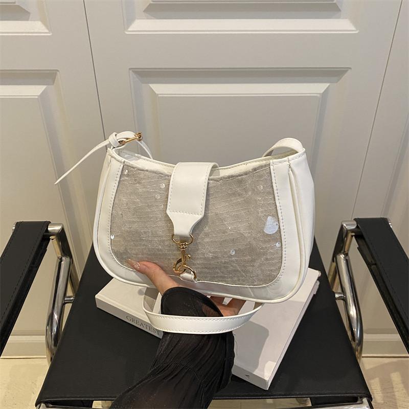 Simple Solid Color Sequin Design Women Casual Shoulder Bag For Street Fashion