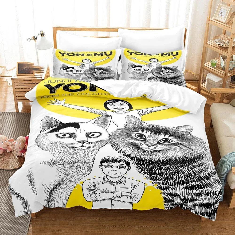 3D-gedrucktes Junji Ito Manga Bettwäscheset Jungen Mädchen Twin Queen Größe Bettbezug Kissenbezug Bett Kinder Erwachsene Heimtextil