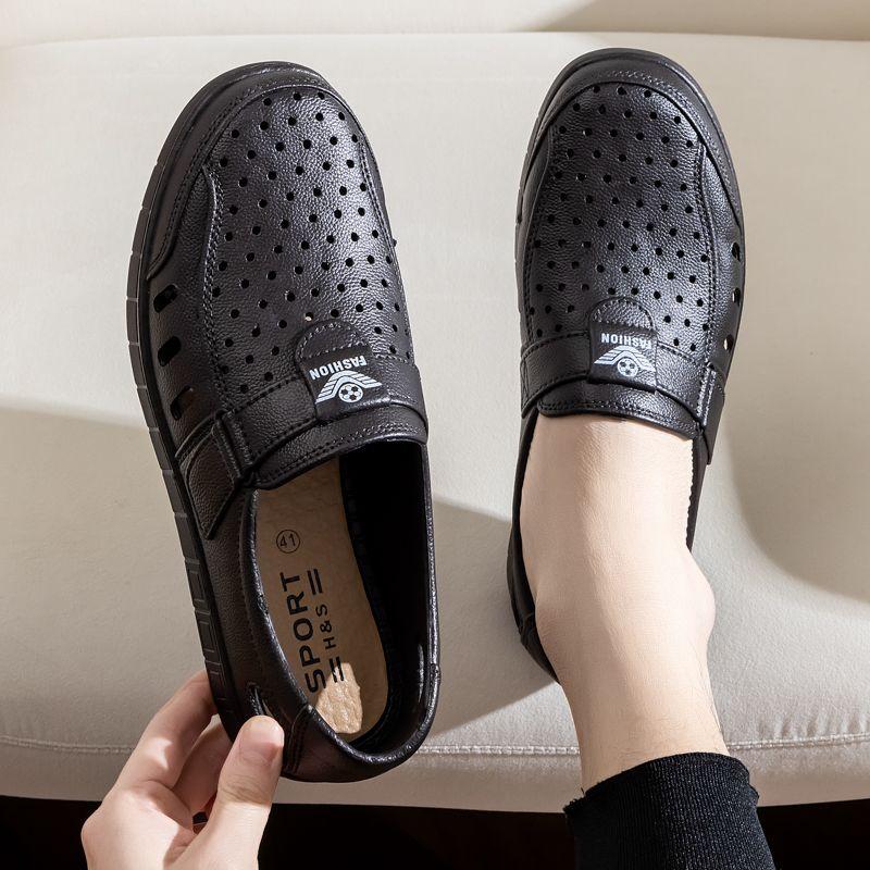 Men's Business Casual Beach Sandals Anti-Slip Outdoor Thick Sole Breathable Slippers Imitation Leather Shoes PVC