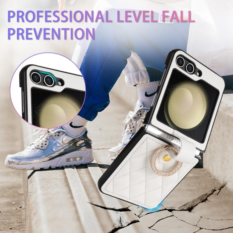 High Quality PU Leather Ring Holder Phone Case for Samsung Galaxy Z Flip 6 5 Flip6 Flip5 5G Protection Shockproof Cover