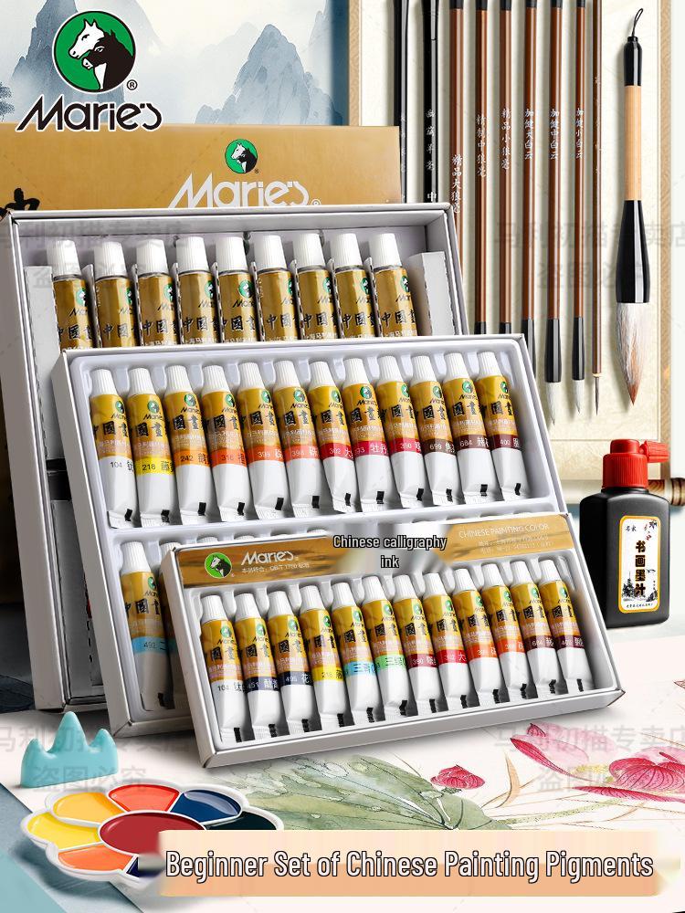 Maries 12-Farben Anfänger Tuschemalerei Set für Kinder mit Pinseln