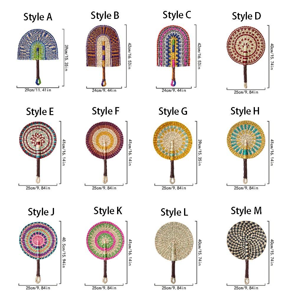 Vintage Seagrass Woven Fan Bohemian Summer Cooling Fan Decorative Handheld Fans Home Decoration