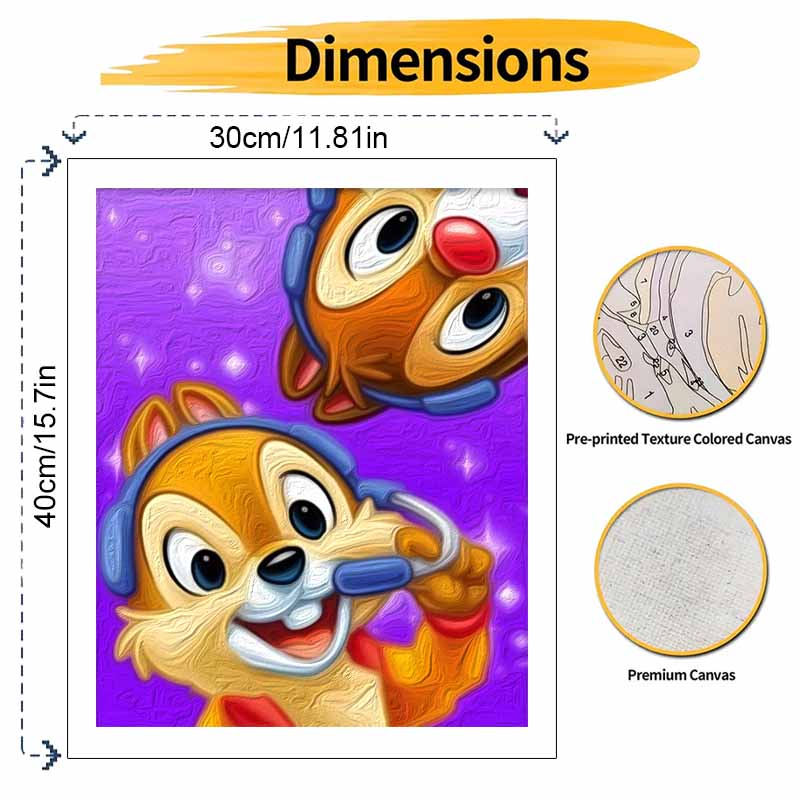 Disney Chip n Dale digital oil painting art kit DIY handmade home decoration gift