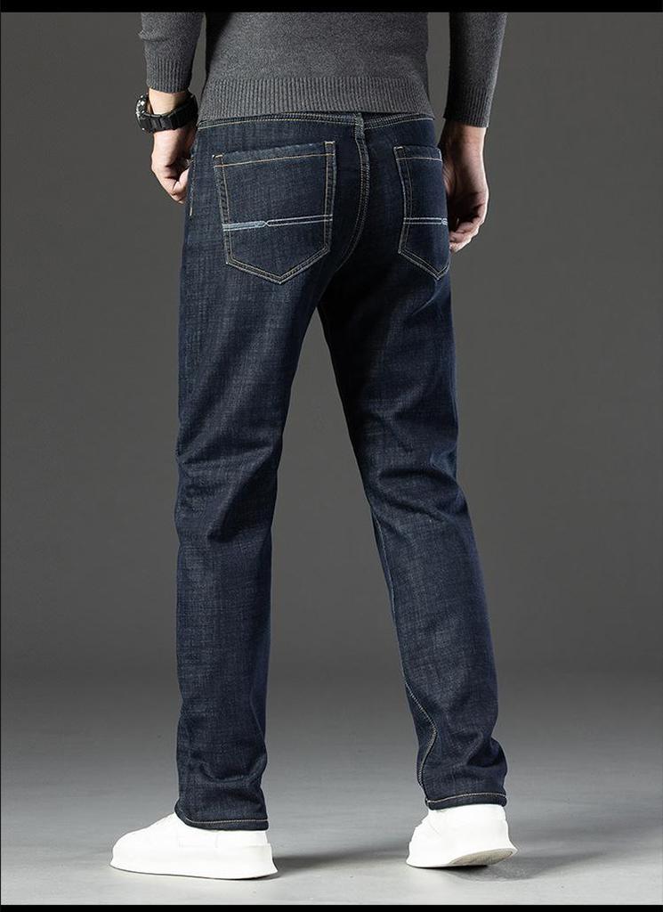 Men's Plus Size Warm Velvet-Lined Denim Pants - Loose, Straight, Winter Casual Wear