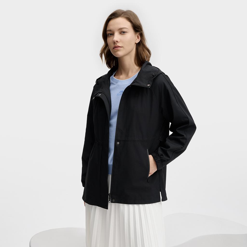 FILA White Series Fashion Casual Water-Resistant Hooded Long Sleeve Jacket Women jackets Black F11W513705F-BK