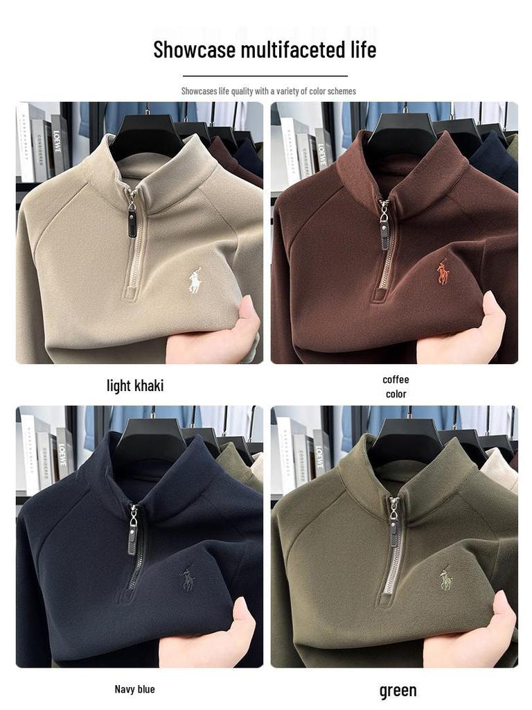 Herren Stickerei Wolle Plüsch Halbreißverschluss Hoodie - Verdicktes Herbst/Winter Basisschicht Oberteil