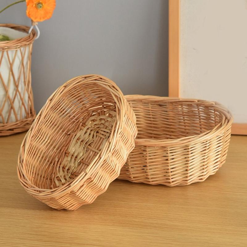 Handwoven Rattan Fruit Tray For Home Use Natural Materials Large Capacity Easy to Clean for Kitchen or Dining Room