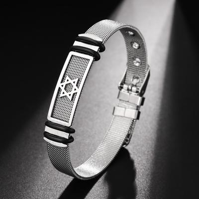 New Simple Metal Stainless Steel Six-Pointed Star Men's Bracelet Can Adjust The Length of Men's Fashion Bracelet