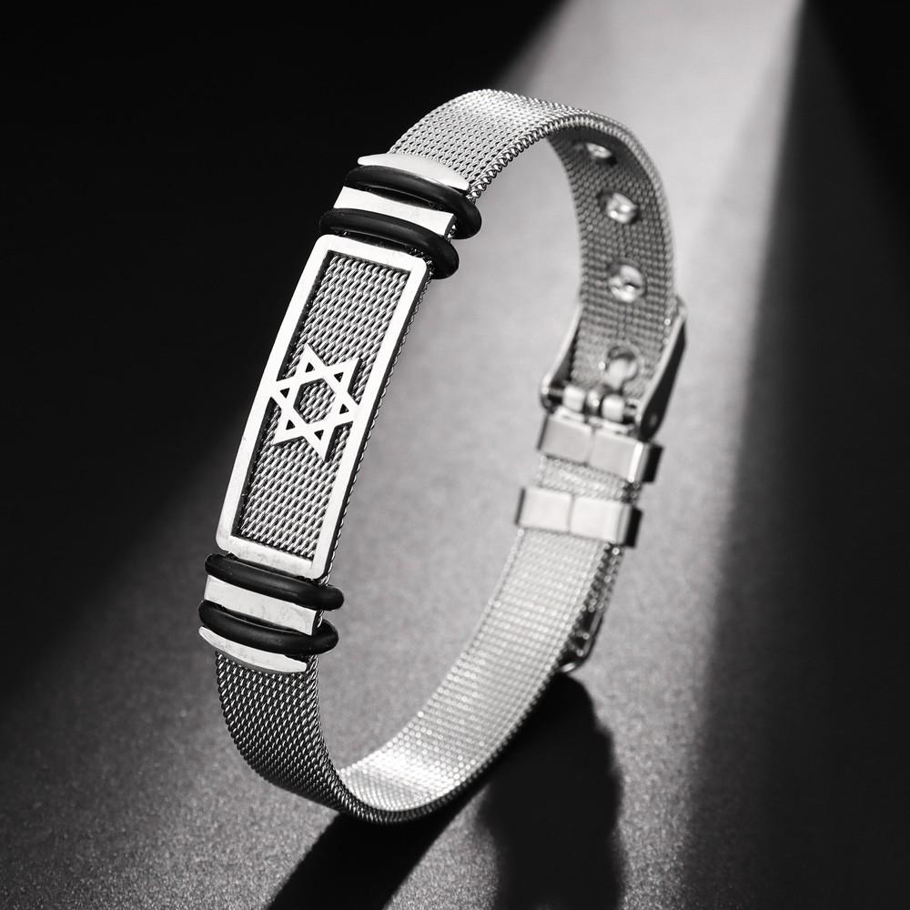 Новый простой мужской браслет из нержавеющей стали в виде шестиконечной звезды, регулируемая длина, модный мужской браслет