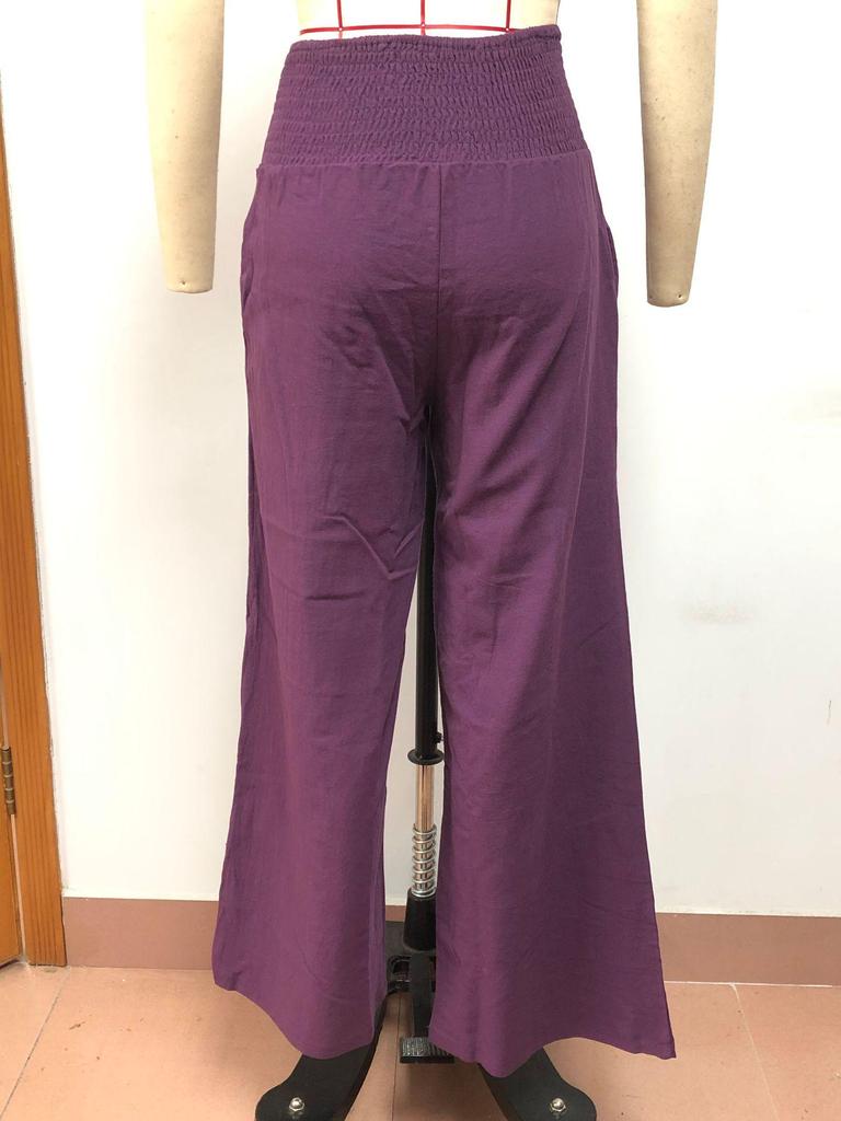 Cross2026 Women's Comfortable Cotton Linen Mid-Waist Long Pants - Casual Spring European American Style