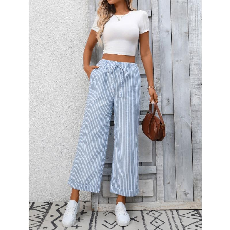 Sommer Neue Damen Gestreifte High Waist Lässige Mode Neun-Punkte-Hose