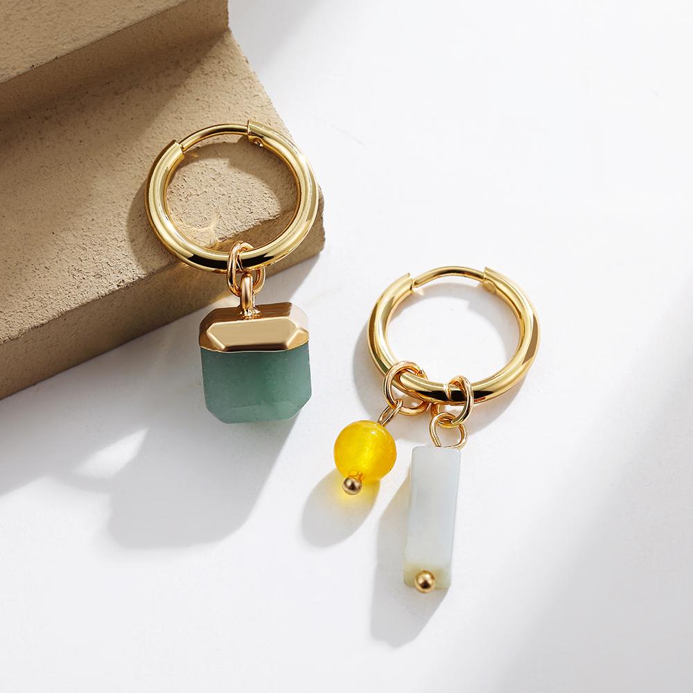 

Vintage Asymmetric Geometric Square Rectangle Natural Stone Hoop Earrings for Women Stainless Steel Circle Huggie Hoops Zircon