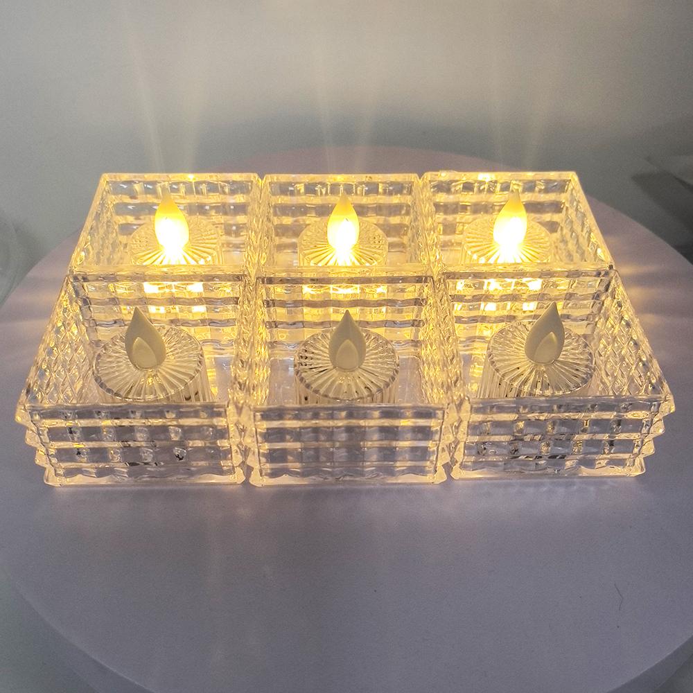 

6 шт. Светодиодная мини-квадратная свеча, Прозрачная хрустальная свеча для вечеринок, предложения руки и сердца, Рождества и других случаев белый