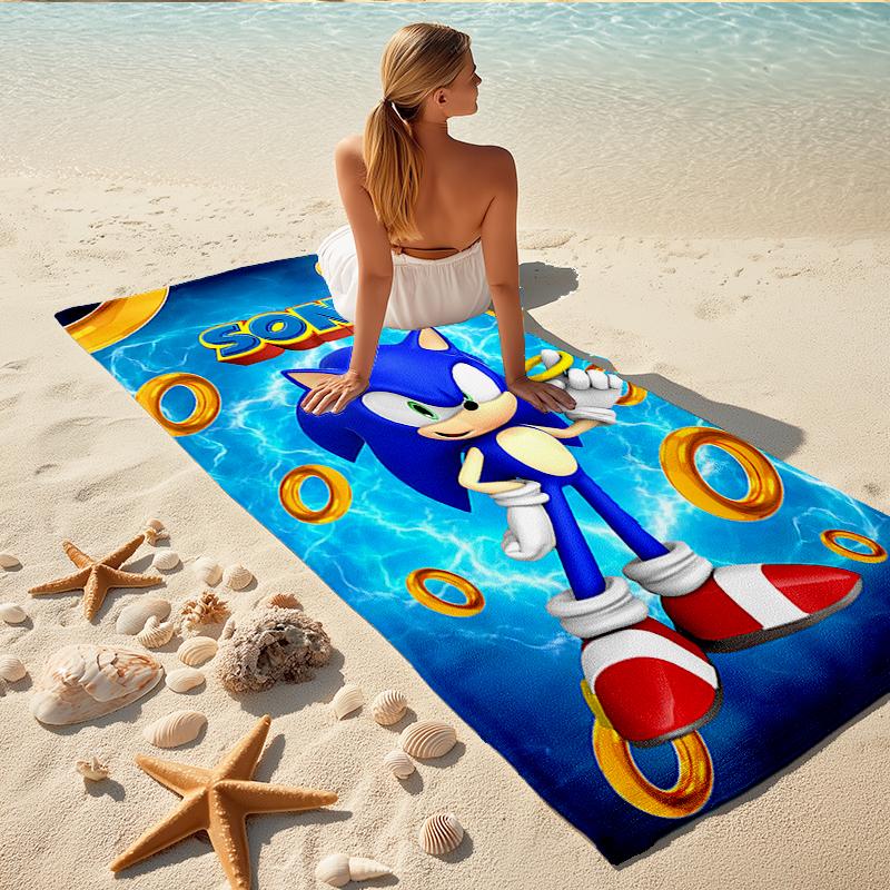 1Pc Sonic Rings Adventure Beach Towel, Quick Dry, Multi-Use for Beach Pool Gym Yoga Home Travel, Christmas, Halloween, Xmas Gift M929414