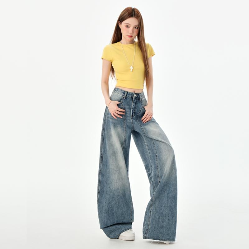 Loose Wide Leg Jeans For Women, Slimming Straight Leg Loose Floor Pants Women's Pants