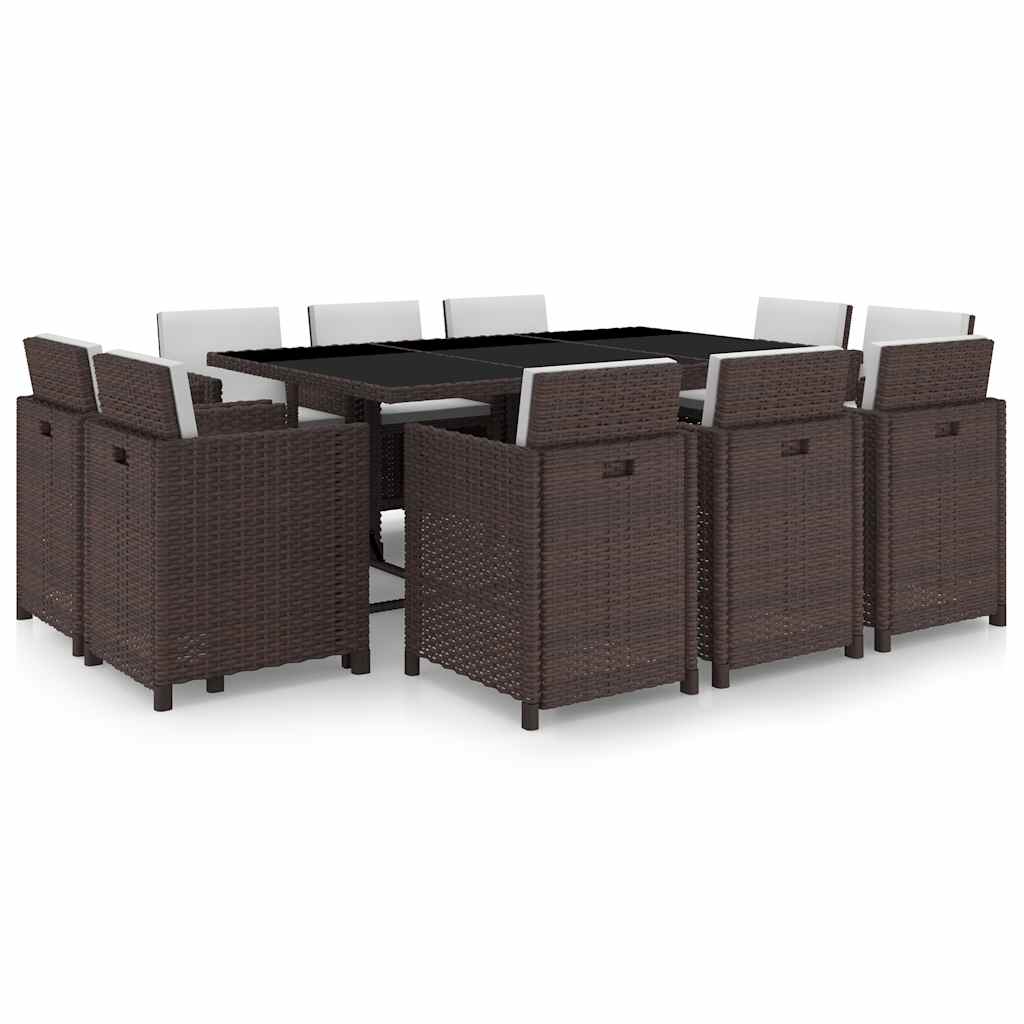 11 piece garden dining set with cushions poly rattan brown