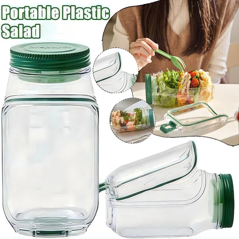 Salad Jar,Mason Jar Salad Container With Side Opening, Dressing Bowl, Sauce Compartments, Microwave-Safe, Freezer And Dishwasher
