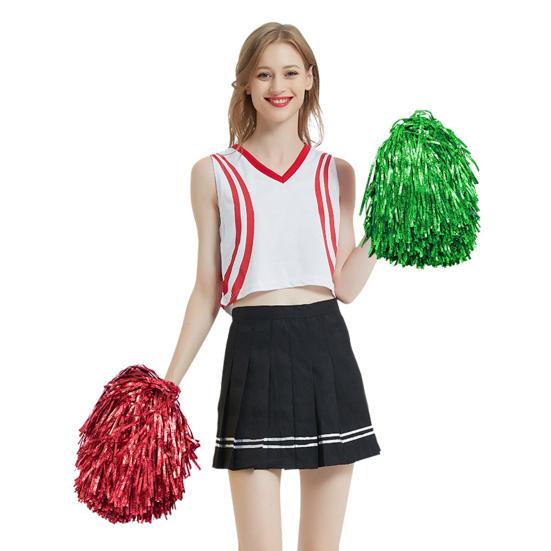 Dance Pompoms Straight Shank Type Fluffy PET Double Pass Cheerleader Hand Flower Ball Decoration for Soccer