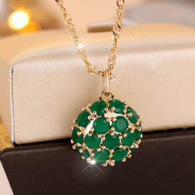 Elegant Green Zircon Pendant Necklace for Women Luxury Gold Color Jewelry Anniversary Party Gift
