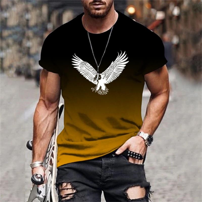 Eagle wing pattern men's T-shirt color gradient 3D printed T-shirt casual short sleeved round neck top street sports T-shirt