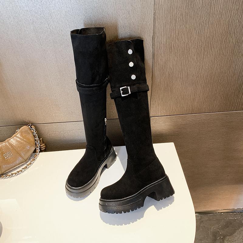Winter Plus Velvet Knee-High Boots 2025 New Women's Shoes Side Zipper Women's Boots Fashion Metal Decoration Modern Boots Women