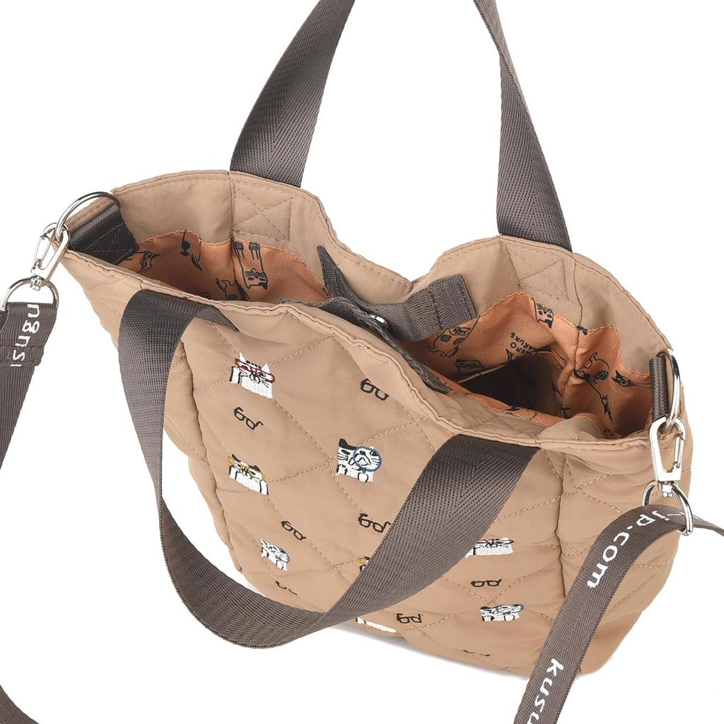 [Kusuguru Japan] Water-Repellent Polyester Quilted 2-Way Bag, Nekomaruke MC