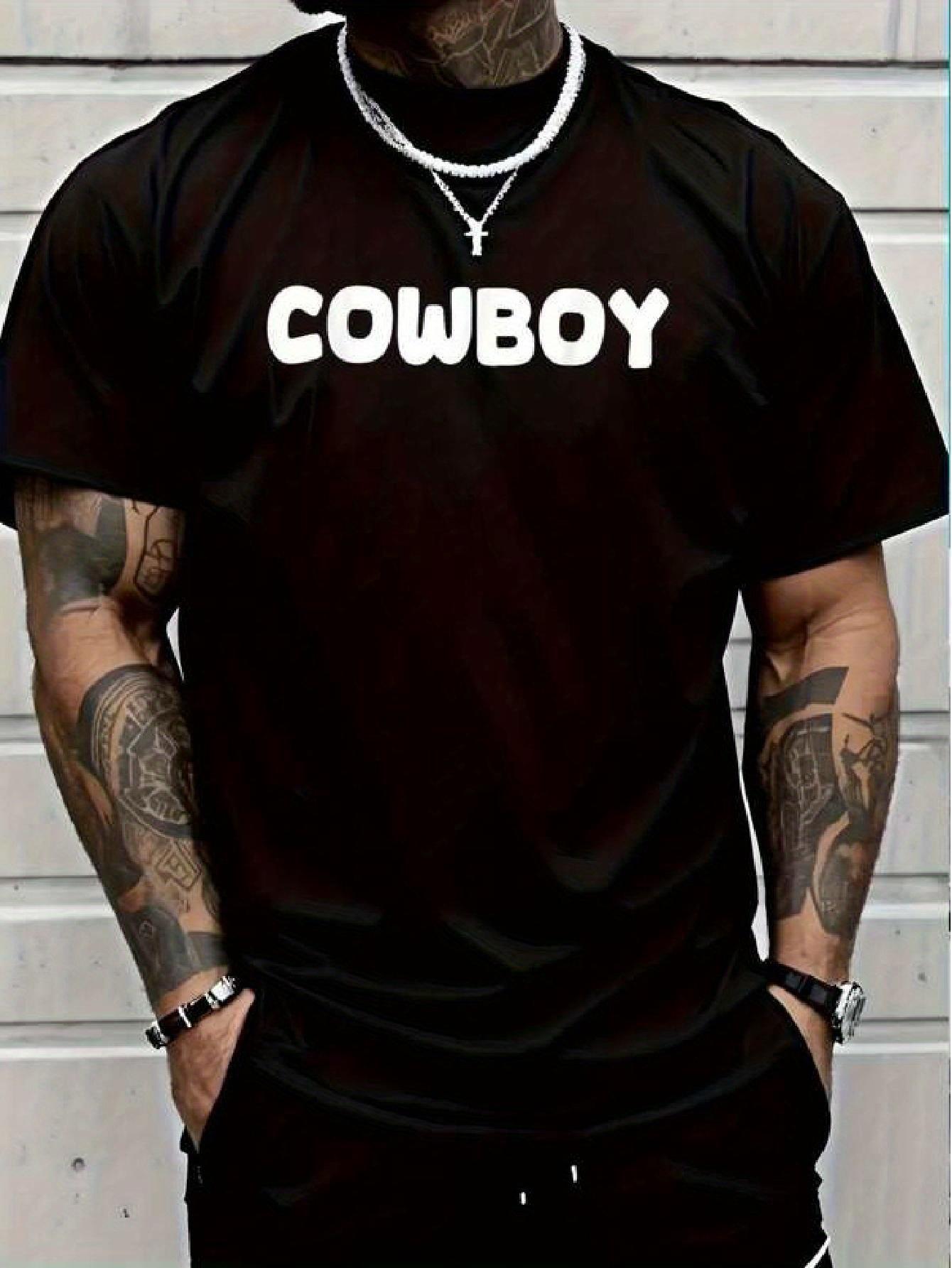 SpeakLoud Merch 100% Cotton COWBOY Graphic T-shirt - Bold Print Short Sleeve Round Neck Casual Tee S