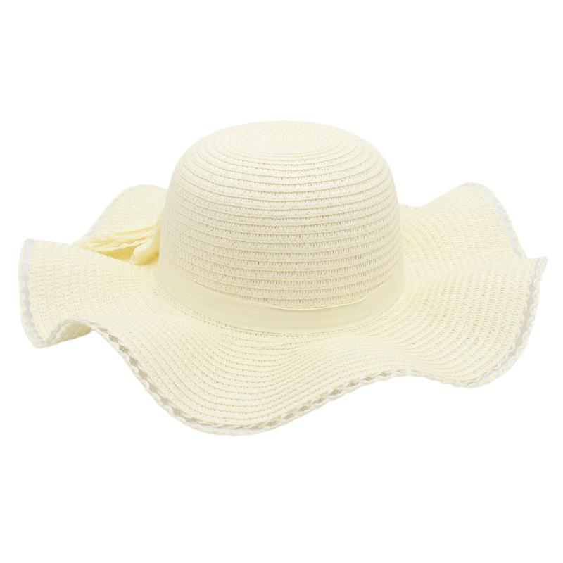 Frühling und Sommer Einfarbiger Lafite Strohhut Wellenförmiger Sonnenhut Panama Sonnenschutz Sonnenschirm Krempe