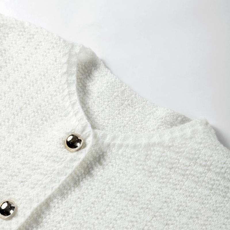 Elegant Knitted Tweed Cardigan Women Solid Single Breasted O-neck Short Sleeve Sweater Vest 2024 Autumn New Lady All-match Tops