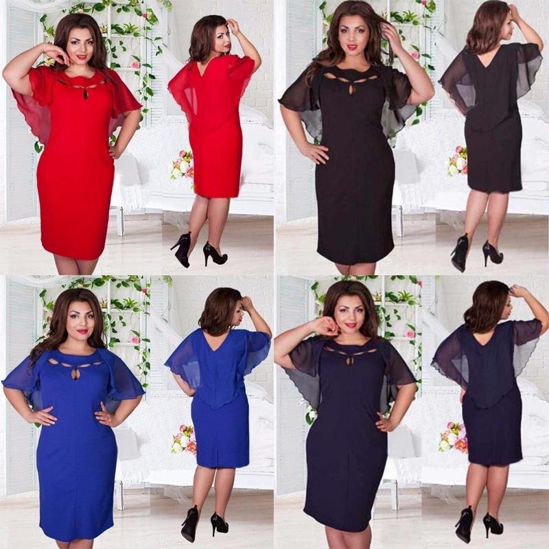 Elegant Women Hollow Out Cape Dress Short Sleeve Clubwear Beach 6xl Large Size Chiffon
