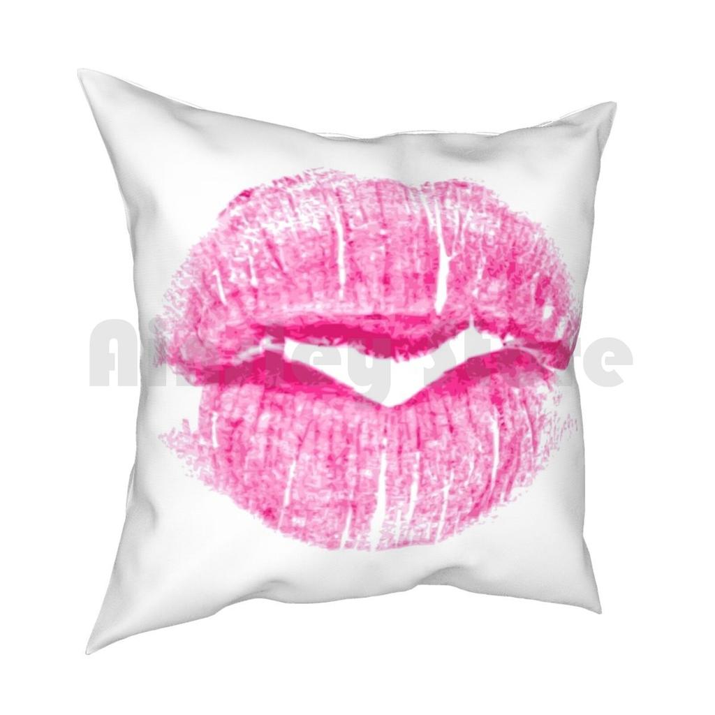 Big Pink Lipstick Imprint Pillow Case Printed Home Soft DIY Pillow Cover Kiss Lipstick Lip Pink Smooch Imprint Trace Stamp