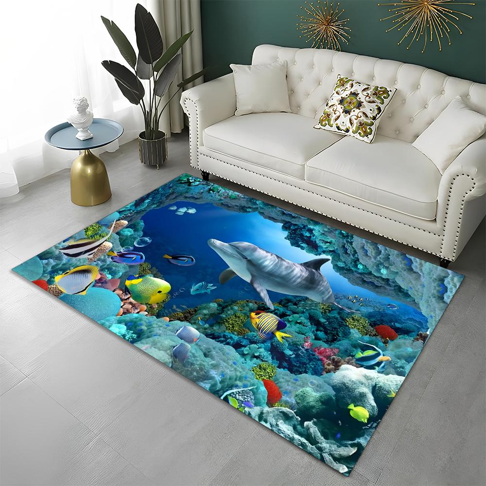 3D Seabed Illusion Underwater World Carpet Rug for Home Living Room Bedroom Sofa Doormat Decor,kids Area Rug Non-slip Floor Mat