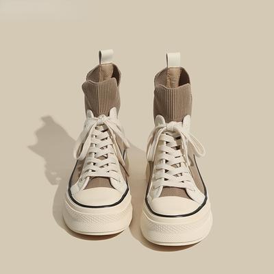 BCEBYL Spring and Autumn New Fashion Thick Sole Knight Boots Breathable Round Head Elastic Boots Casual Sports Women's Shoes