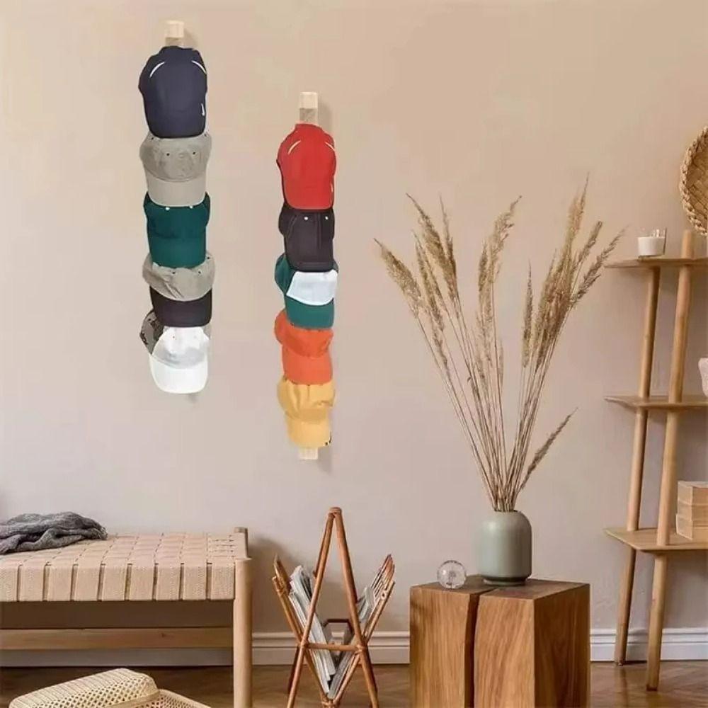 Solid Wood Wooden Hat Hanger Space-Saving Wall Mounted Hat Rack Baseball Cap Organizer  Household