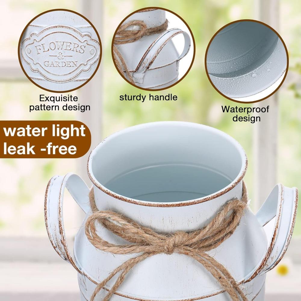 10pcs 6.1 Inch Farmhouse Vase Decor Milk Can Vintage Flower Jug Galvanized Metal Vase with Handle Rustic Flower Buckets