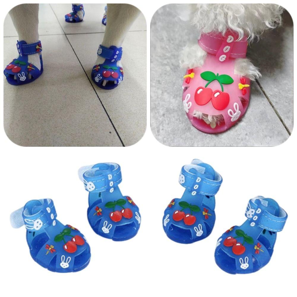 4Pcs/Set Cartoon Breathable Dog Shoes Soft Dog Paw Protector Outdoor Hiking