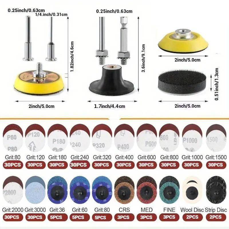 2-inch Torque Sanding Disc Set, 388-Piece Twist Lock Spiral Pads for Rust and Paint Removal