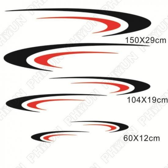 Black+Red Stripes Decal Vinyl Stickers For Camper RV Trailer Two Side Body Decor
