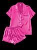 European Summer Ice Silk Pajama Set: Casual, Solid Color, Short Sleeve & Shorts, Breathable Comfort.