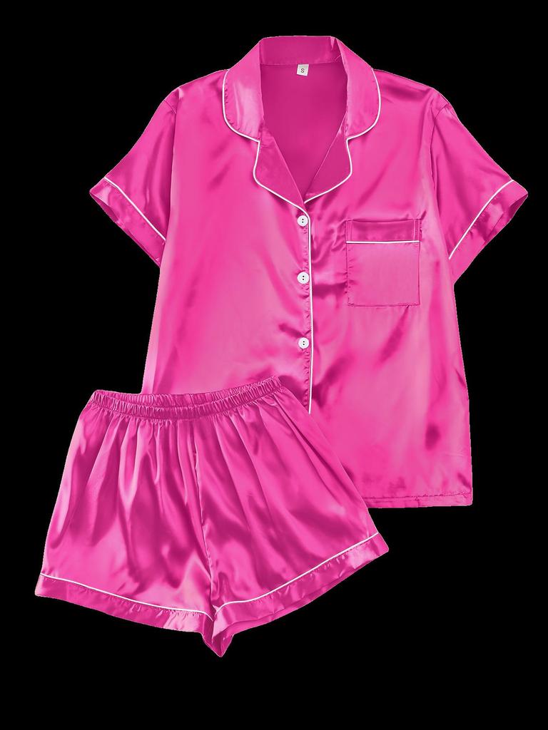 European Summer Ice Silk Pajama Set: Casual, Solid Color, Short Sleeve & Shorts, Breathable Comfort.