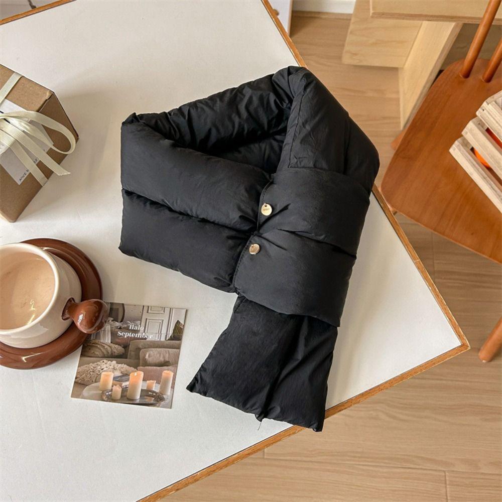 Solid Color Cotton Padded Scarf Keep Warm Thermal Neckerchief Down Neck Scarf  Autumn/Winter