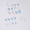 Simple light blue cute wearing nail short gold glitter flower manicure fake nail nail piece