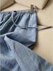 Highly Recommended! Women's Blue Striped Linen Wide-Leg Pants, Summer Style, Comfortable, Versatile, Elastic Waist, Casual Long Pants