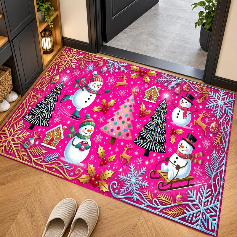 Christmas Theme Floor Carpet, Soft Area Rug, Xmas Indoor Home Holiday Decoration