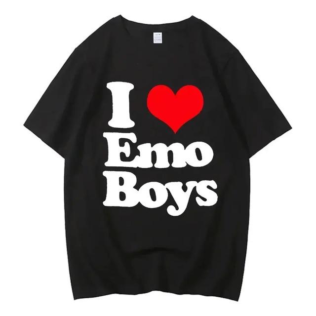 Printed T-shirt with Text «i Love Emo Boys» L