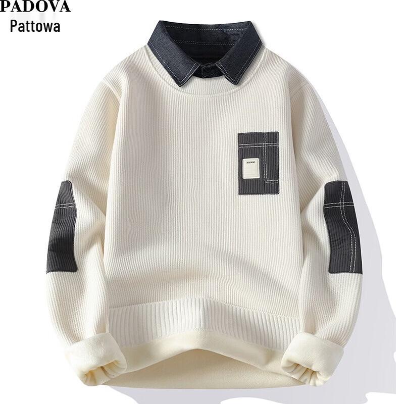 Patova Men's Casual Color-Block Faux-Layered Pullover Sweater