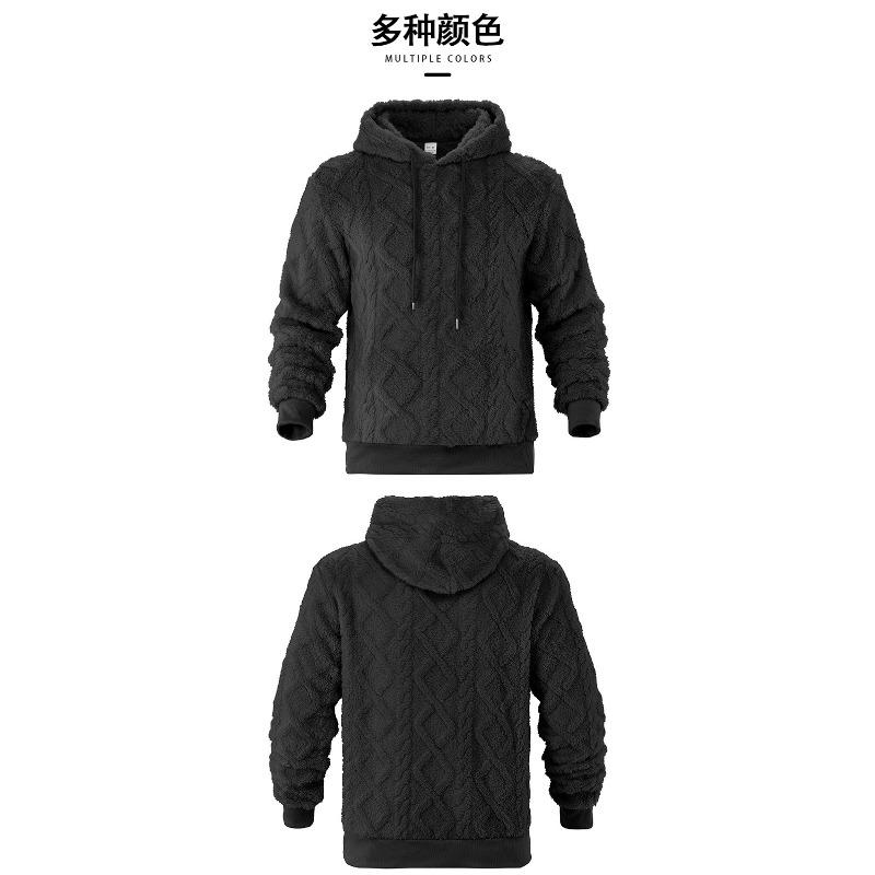 Mens American Casual Loose Fleece Lined Jacquard Hooded Pullover Sweatshirt