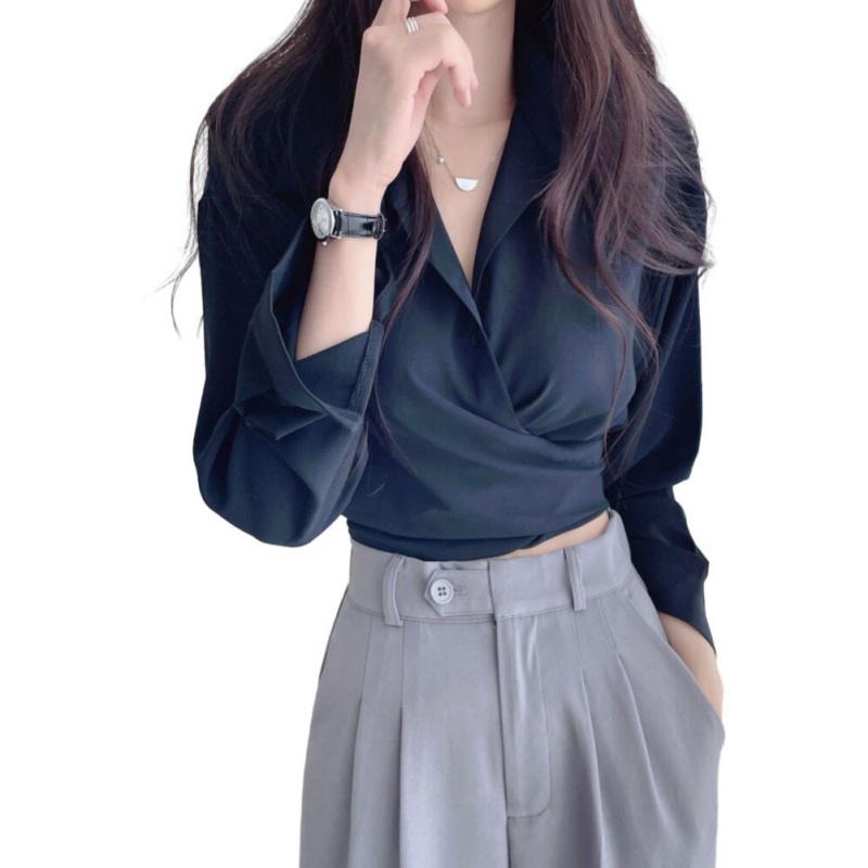 

Women Chiffon Shirt Back Tie Bowknot Waist Closing Unique Tops M